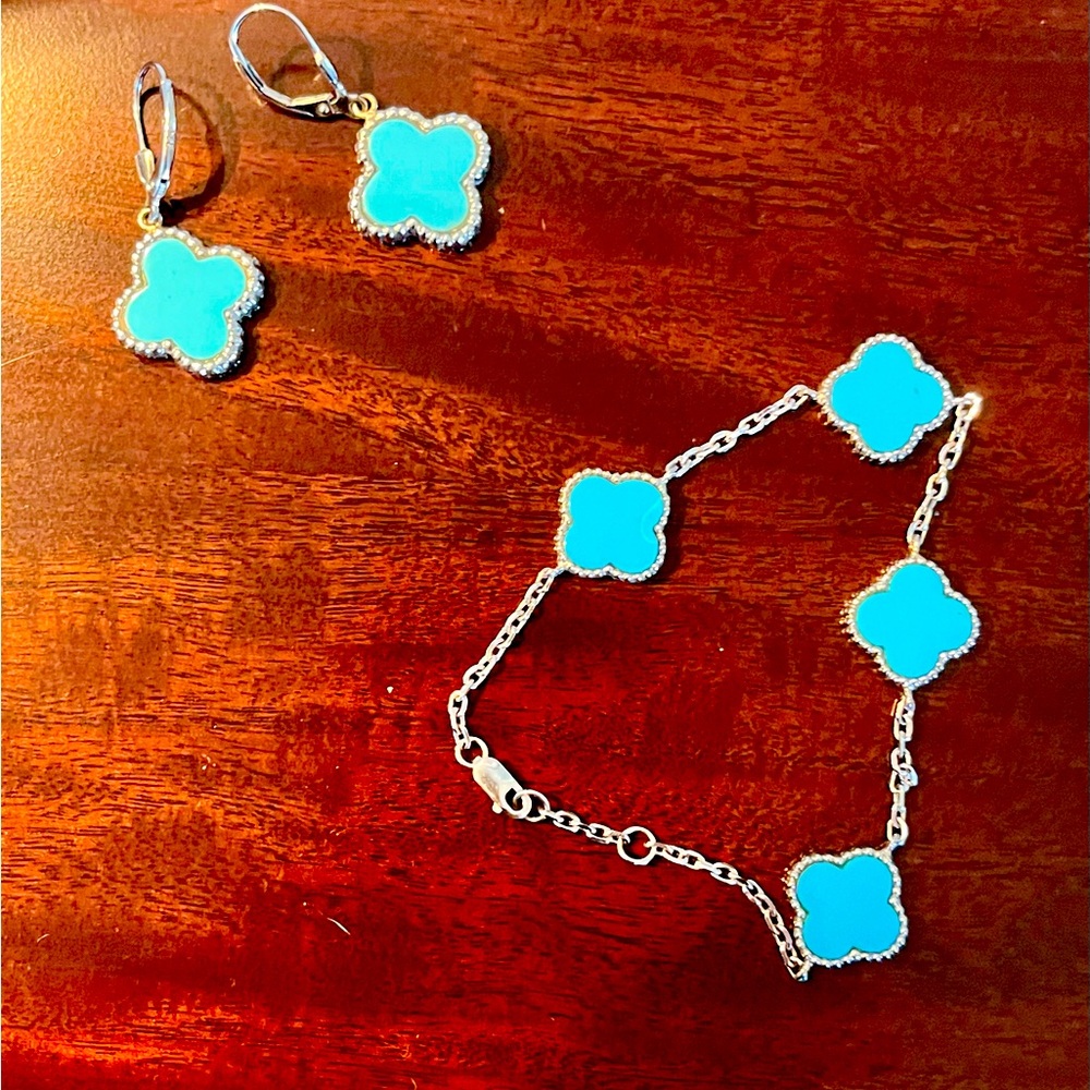 Turquoise Enamel Earrings & Bracelet Set